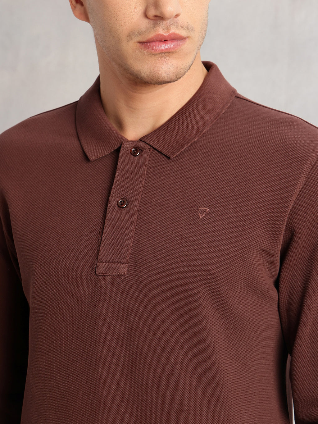 Thomas Scott Men Brown Regular Fit Solid Polo Collar Long Sleeve Pure Cotton Knitted T-shirt