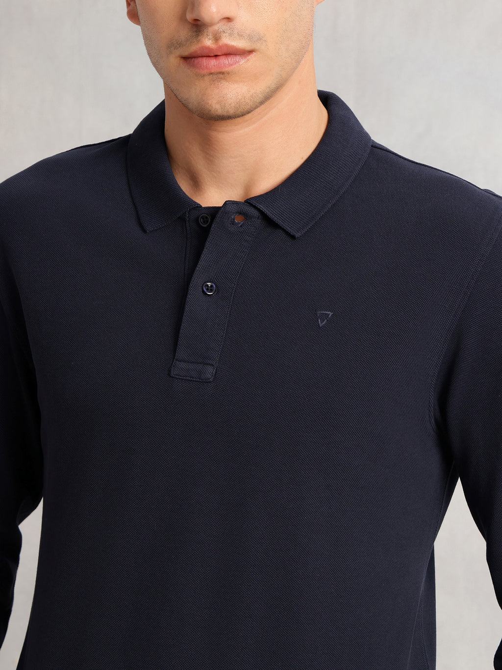 Thomas Scott Men Navy Regular Fit Solid Polo Collar Long Sleeve Pure Cotton Knitted T-shirt