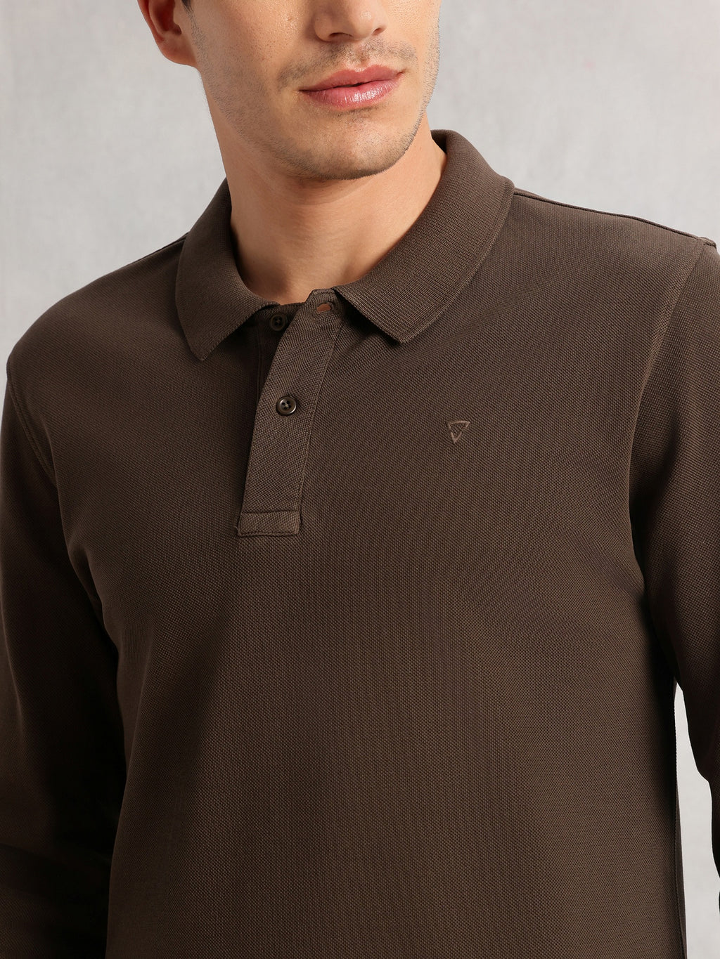 Thomas Scott Men Olive Regular Fit Solid Polo Collar Long Sleeve Pure Cotton Knitted T-shirt