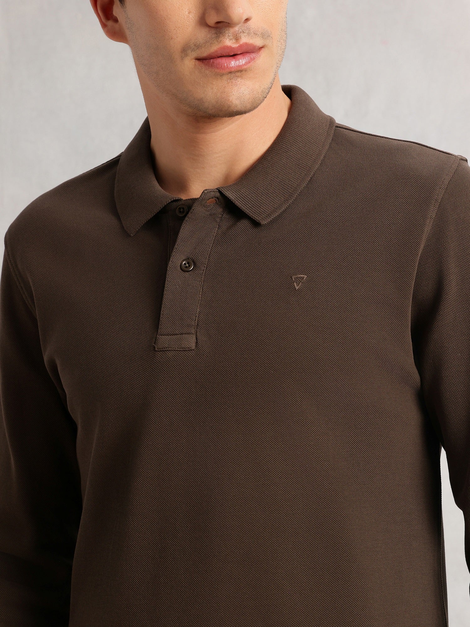Thomas Scott Men Olive Regular Fit Solid Polo Collar Long Sleeve Pure Cotton Knitted T-shirt