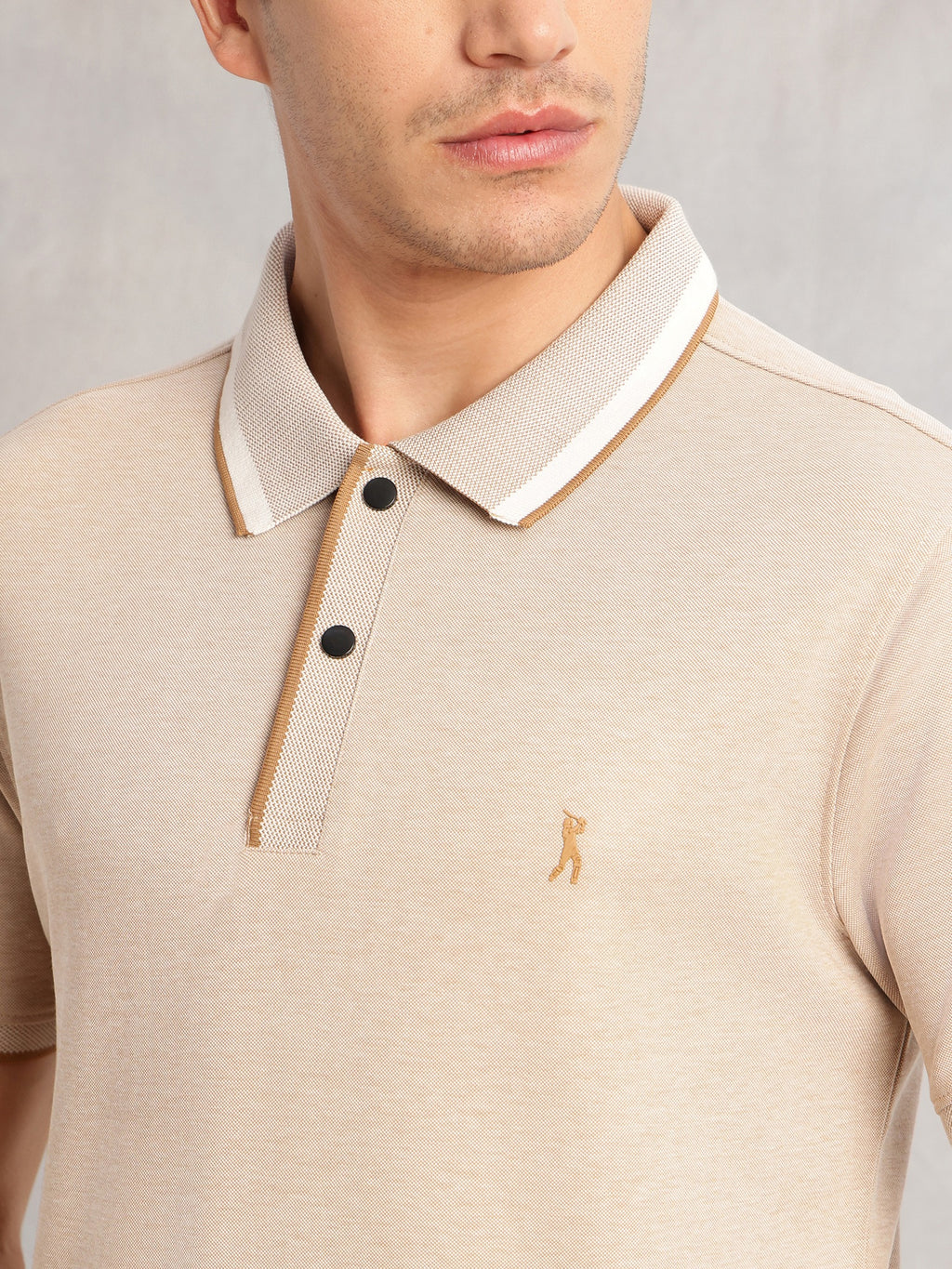 Beige Cricket Club Collection Regular Fit Short Sleeves Solid Polo Collar Knitted T-Shirt