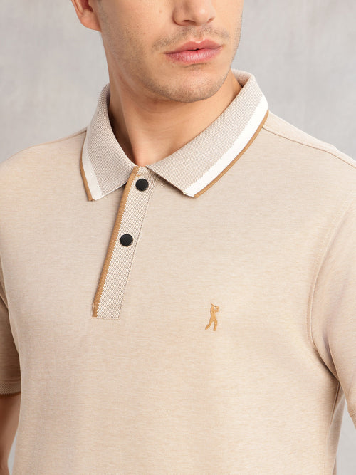 Beige Cricket Club Collection Regular Fit Short Sleeves Solid Polo Collar Knitted T-Shirt