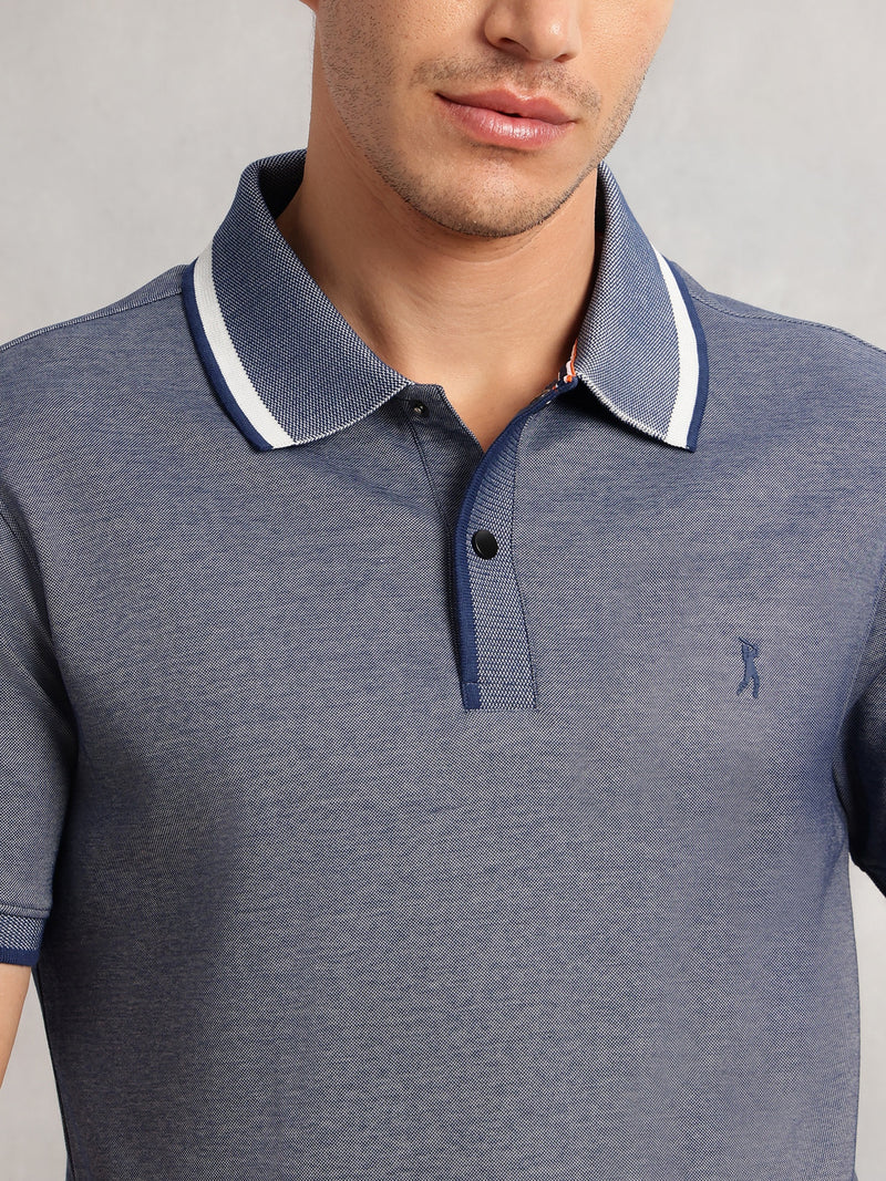Thomas Scott Men Navy Cricket Club Collection Regular Fit Short Sleeves Solid Polo Collar Knitted T-Shirt