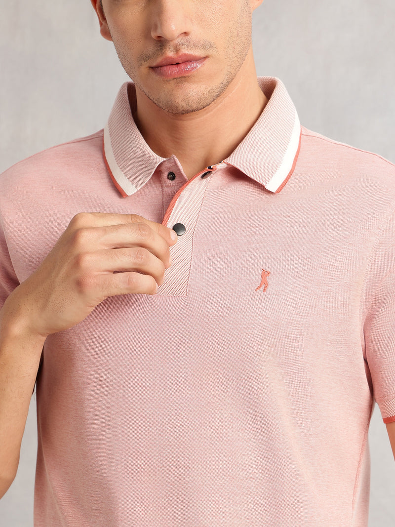 Thomas Scott Men Pink Cricket Club Collection Regular Fit Short Sleeves Solid Polo Collar Knitted T-Shirt
