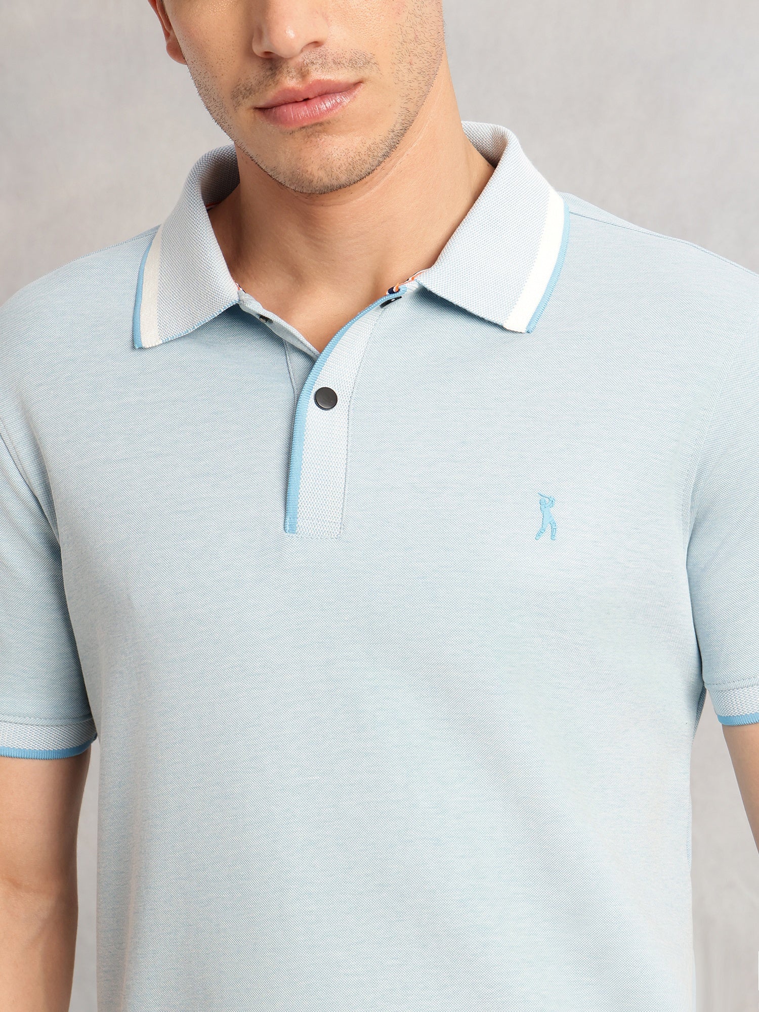 Thomas Scott Men Sky Blue Cricket Club Collection Regular Fit Short Sleeves Solid Polo Collar Knitted T-Shirt