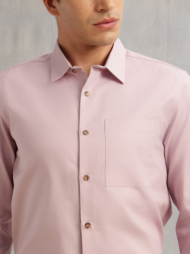 Thomas Scott Men Lilac Premium Regular Fit Long Sleeves Spread Collar Textured 100% Cotton Casual Shirt