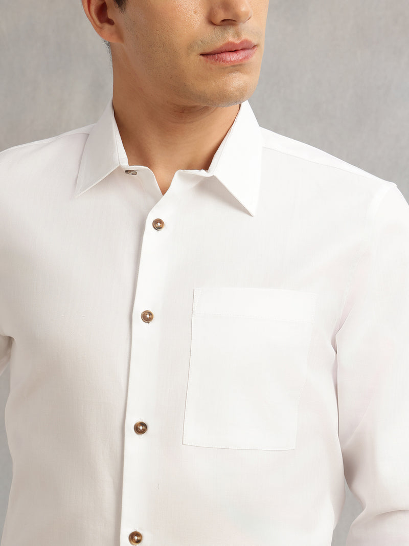 Thomas Scott Men White Premium Regular Fit Long Sleeves Spread Collar Textured 100% Cotton Casual Shirt