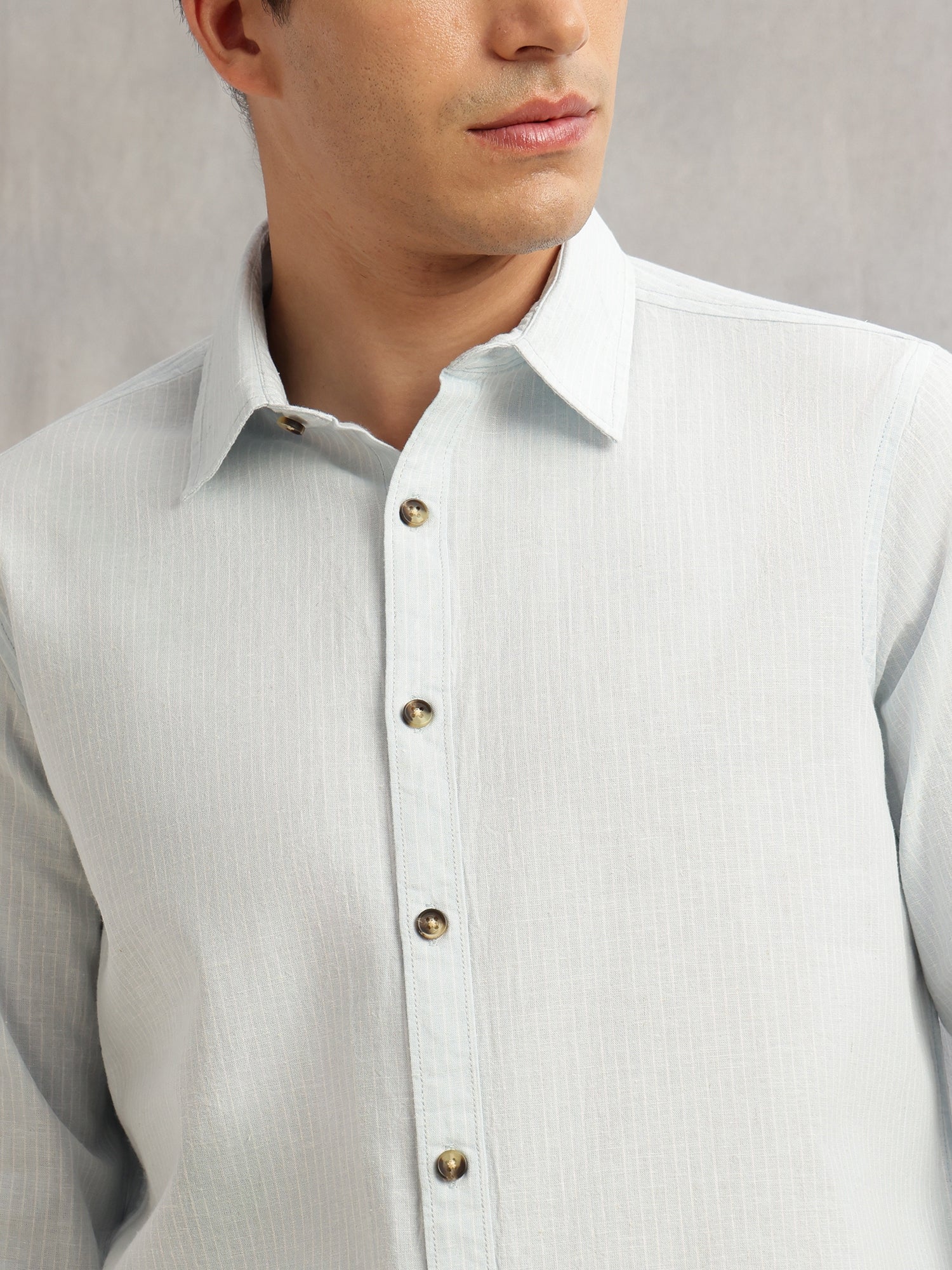 Thomas Scott Men Blue Cricket Club Collection Premium Slim Fit Long Sleeves Spread Collar Textured Cotton Linen Shirt