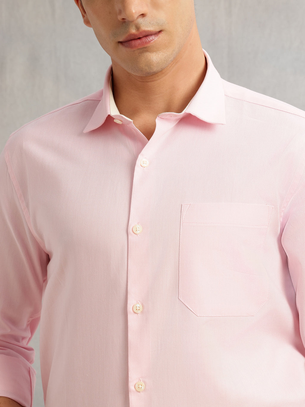 Thomas Scott Men Pink Regular Fit Long Sleeves Spread Collar with Contrast Fabric Solid 100% Cotton Formal Shirt