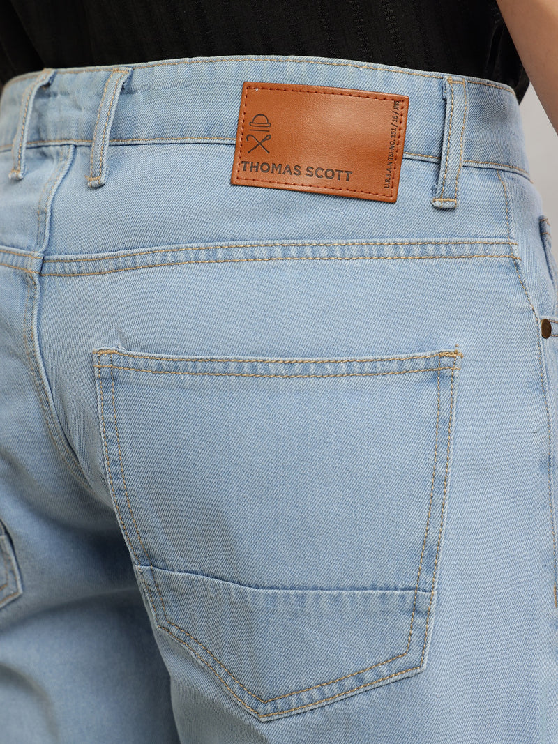 Thomas Scott Men Light Blue Smart Slim Fit Light Wash Highly Distressed Non Stretchable Jeans