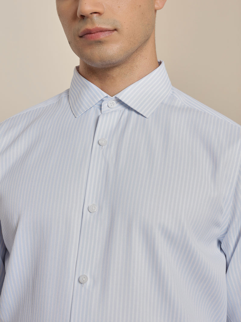 Thomas Scott Men Smart Blue Regular Fit Long Sleeves Semi Cutaway Collar Pinstripes Formal Shirt