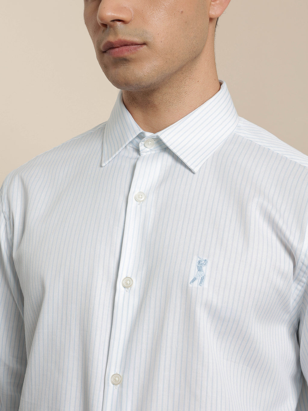 Thomas Scott Men Premium Blue Vertical Stripes Cotton Formal Shirt with Spread Collar & Full Sleeves