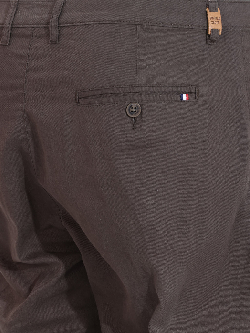 Thomas Scott Men Charcoal Plus Size Regular Fit Mid-Rise Solid Cotton Woven Chinos Trouser