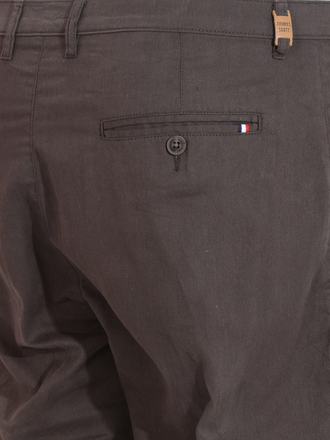 Thomas Scott Men Charcoal Plus Size Regular Fit Mid-Rise Solid Cotton Woven Chinos Trouser