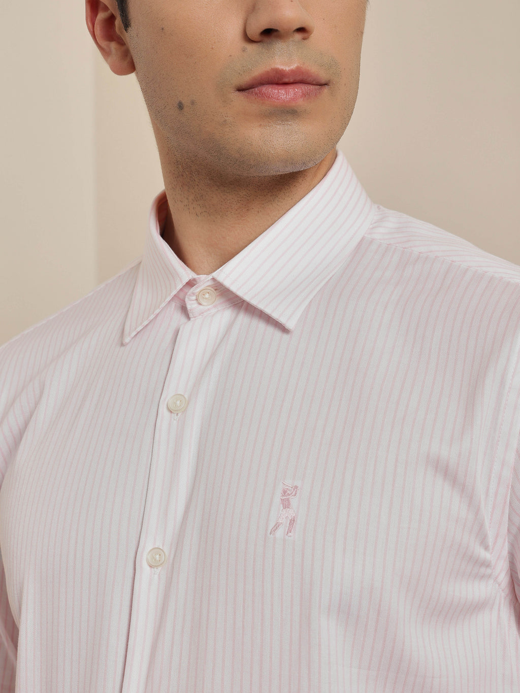 Thomas Scott Men Premium Pink Vertical Stripes Cotton Formal Shirt with Spread Collar & Full Sleeves