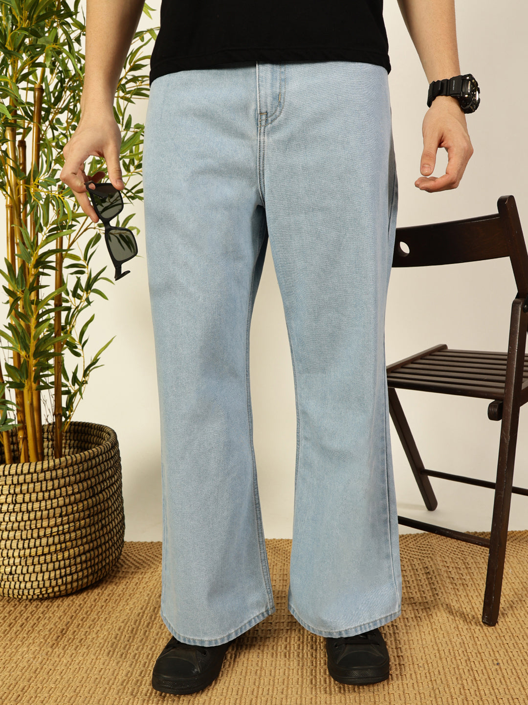 Blue Classic Bootcut Fit Clean Look Non Stretchable Jeans For Men