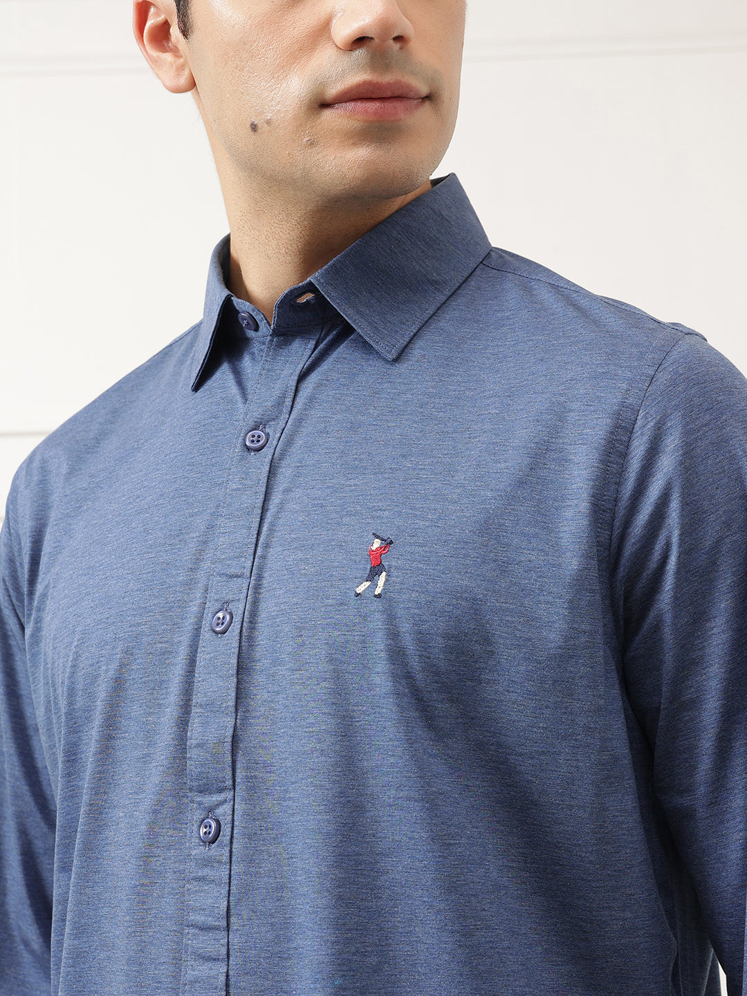 Blue Premium Regular Fit Spread Collar Full Sleeve Solid Cotton Casual Shirt For Men