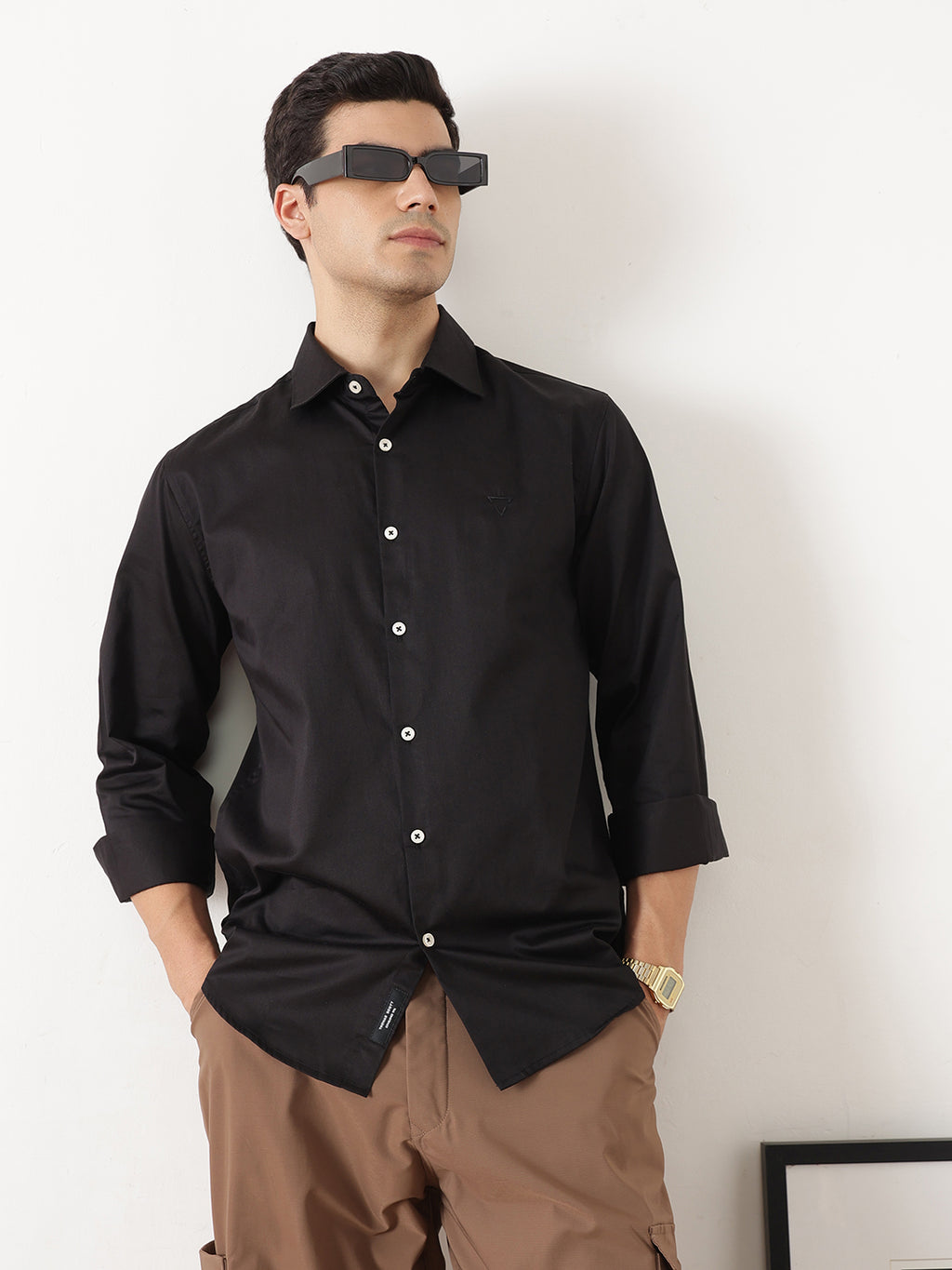 Black Premium Slim Fit Solid Cotton Casual Shirt For Men