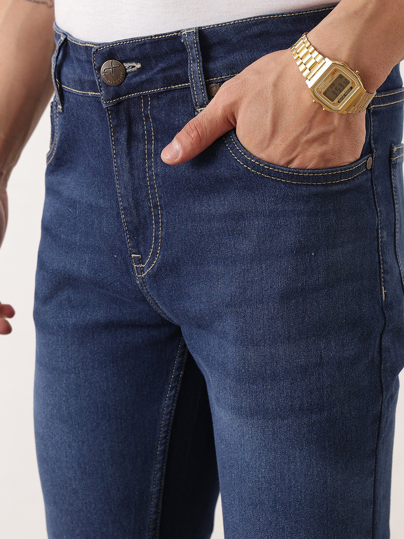 Thomas Scott Men Dark Blue Smart Skinny Fit Mid-Rise Light Fade Clean Look Stretchable Jeans