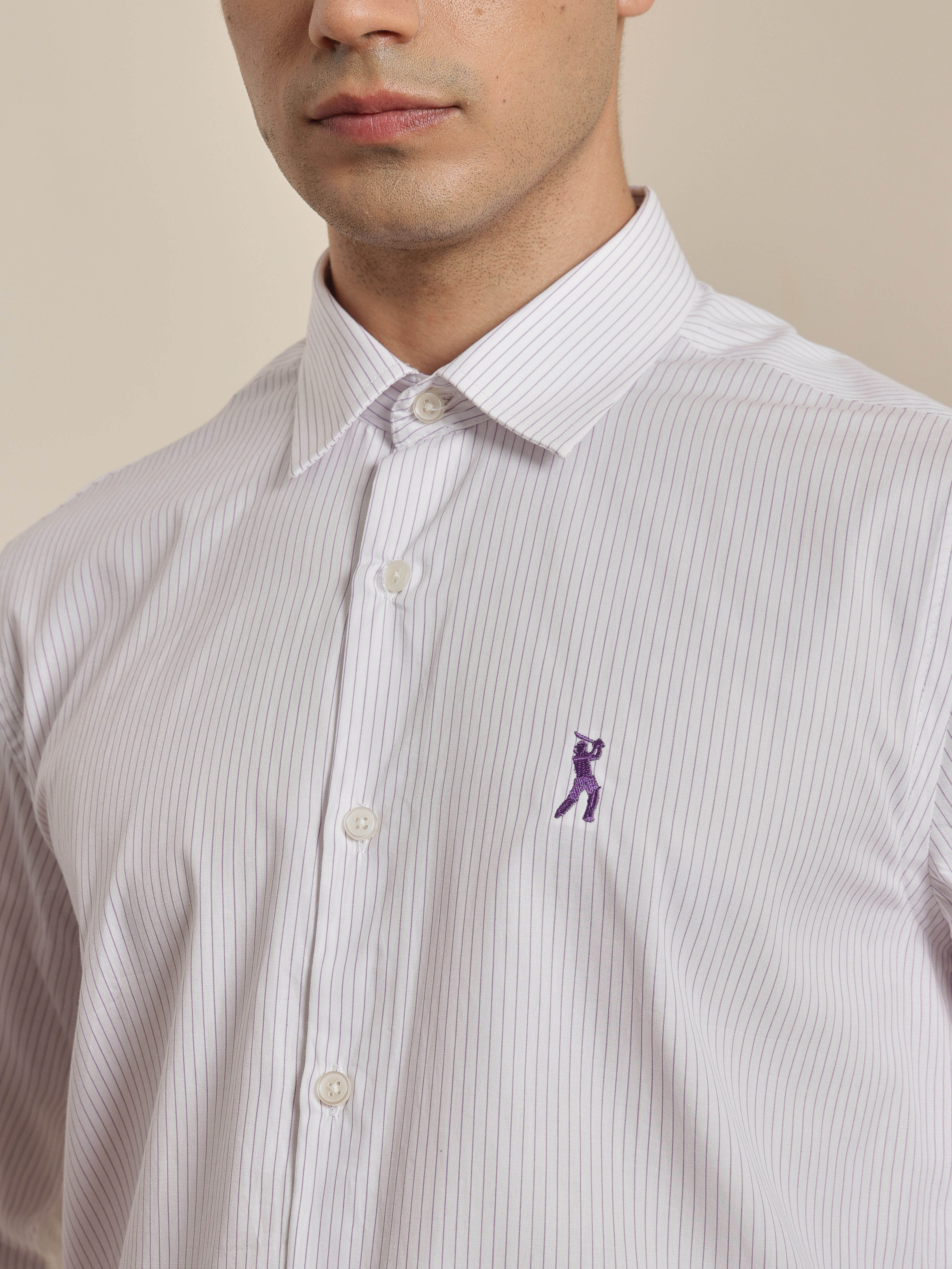 Thomas Scott Men Premium Purple Regular Fit Vertical Striped Cotton Formal Shirt with Spread Collar & Full Sleeves