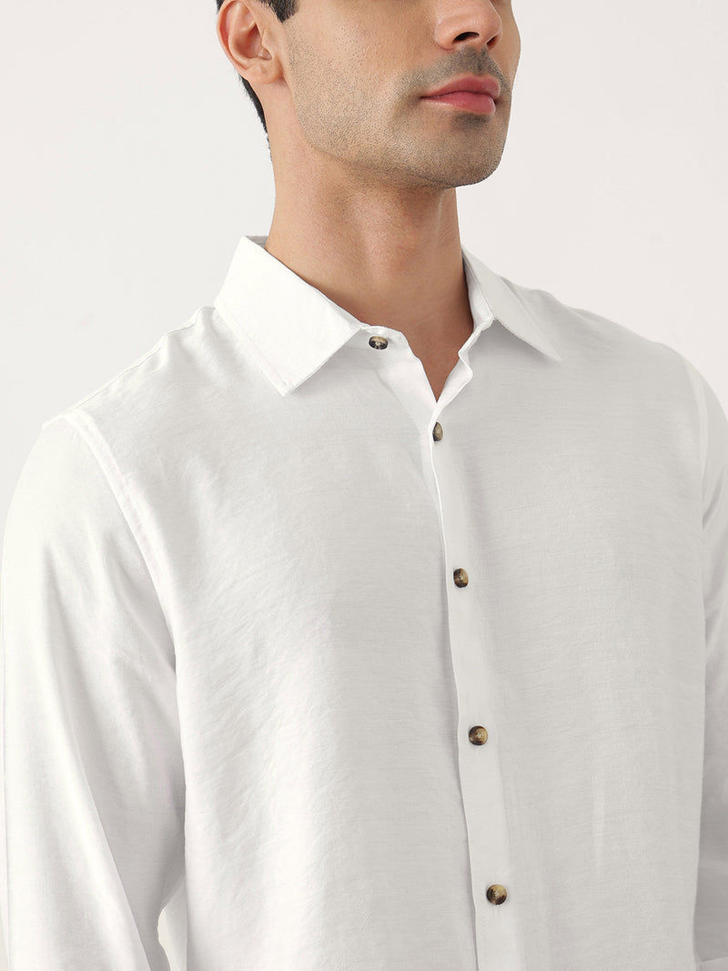 Thomas Scott Men White Premium Slim Fit Long Sleeves Semi Cutaway Collar Textured Casual Shirt