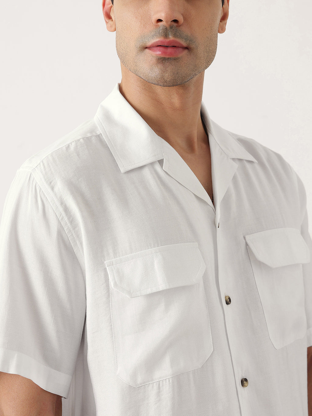 Thomas Scott Men Premium White Oversize Fit Short Sleeves Cuban Collar Textured Casual Shirt