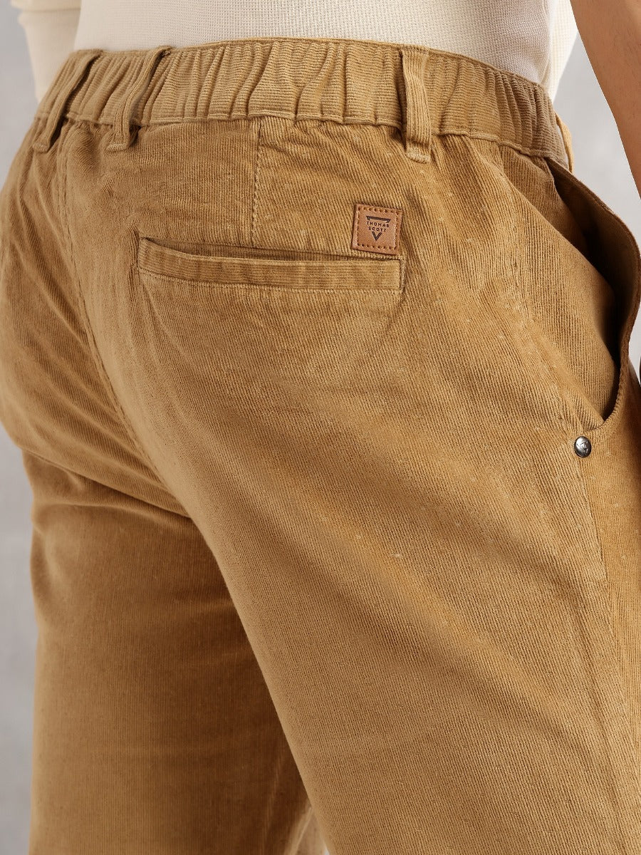 Thomas Scott Men Beige Regular Fit Mid-Rise 4 Pockets Woven Corduroy Trouser