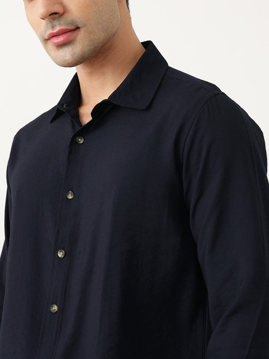 Thomas Scott Men Navy Premium Slim Fit Long Sleeves Semi Cutaway Collar Casual Shirt