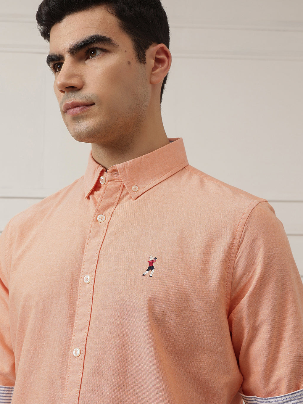 Orange 2 Premium Regular Fit Button-Down Collar Solid Pure Cotton Casual Shirt For Men