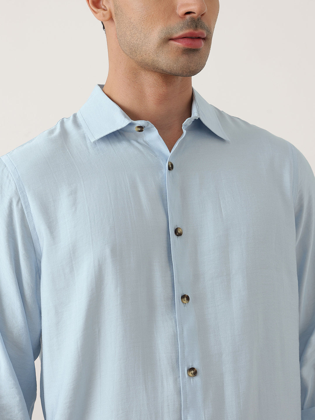 Thomas Scott Men Sky Blue Premium Slim Fit Long Sleeves Semi Cutaway Collar Casual Shirt
