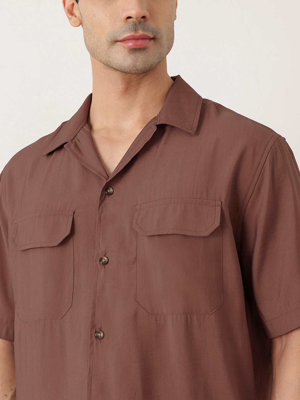 Thomas Scott Men Premium Rust Oversize Fit Short Sleeves Cuban Collar Textured Casual Shirt