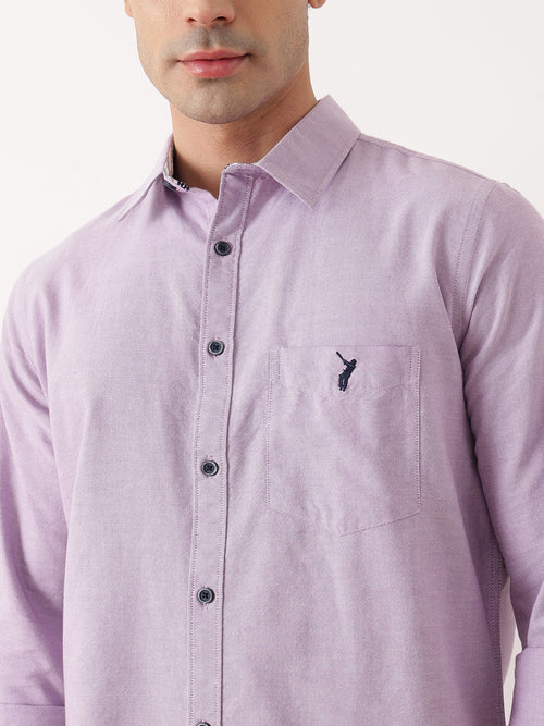 Thomas Scott Men Purple Premium Slim Fit Long Sleeves Spread Collar Solid Cotton Twill Casual Shirt