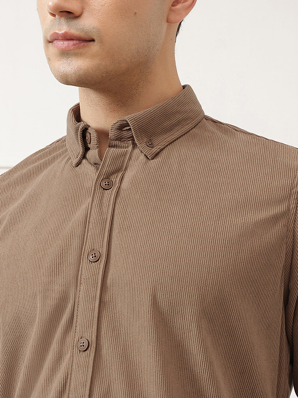 Mid Fawn Premium Slim Fit Full Sleeve Button-Down Collar Corduroy Shirt For Men