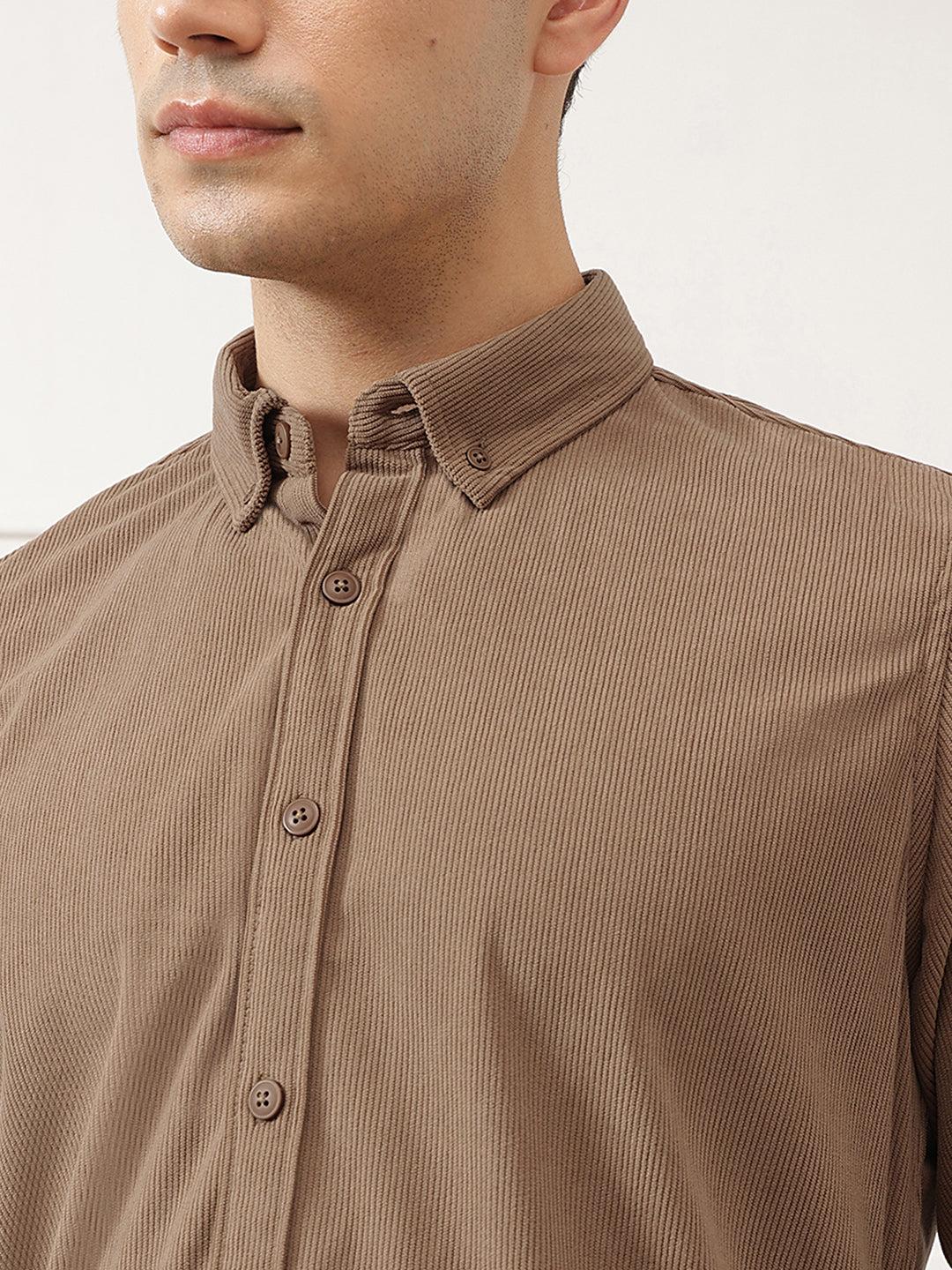Mid Fawn Premium Slim Fit Full Sleeve Button-Down Collar Corduroy Shirt For Men