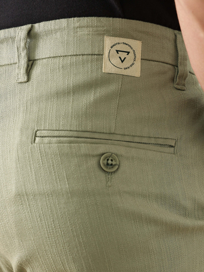 Thomas Scott Men Olive Smart Solid Regular Fit Woven Linen Pleated Trousers