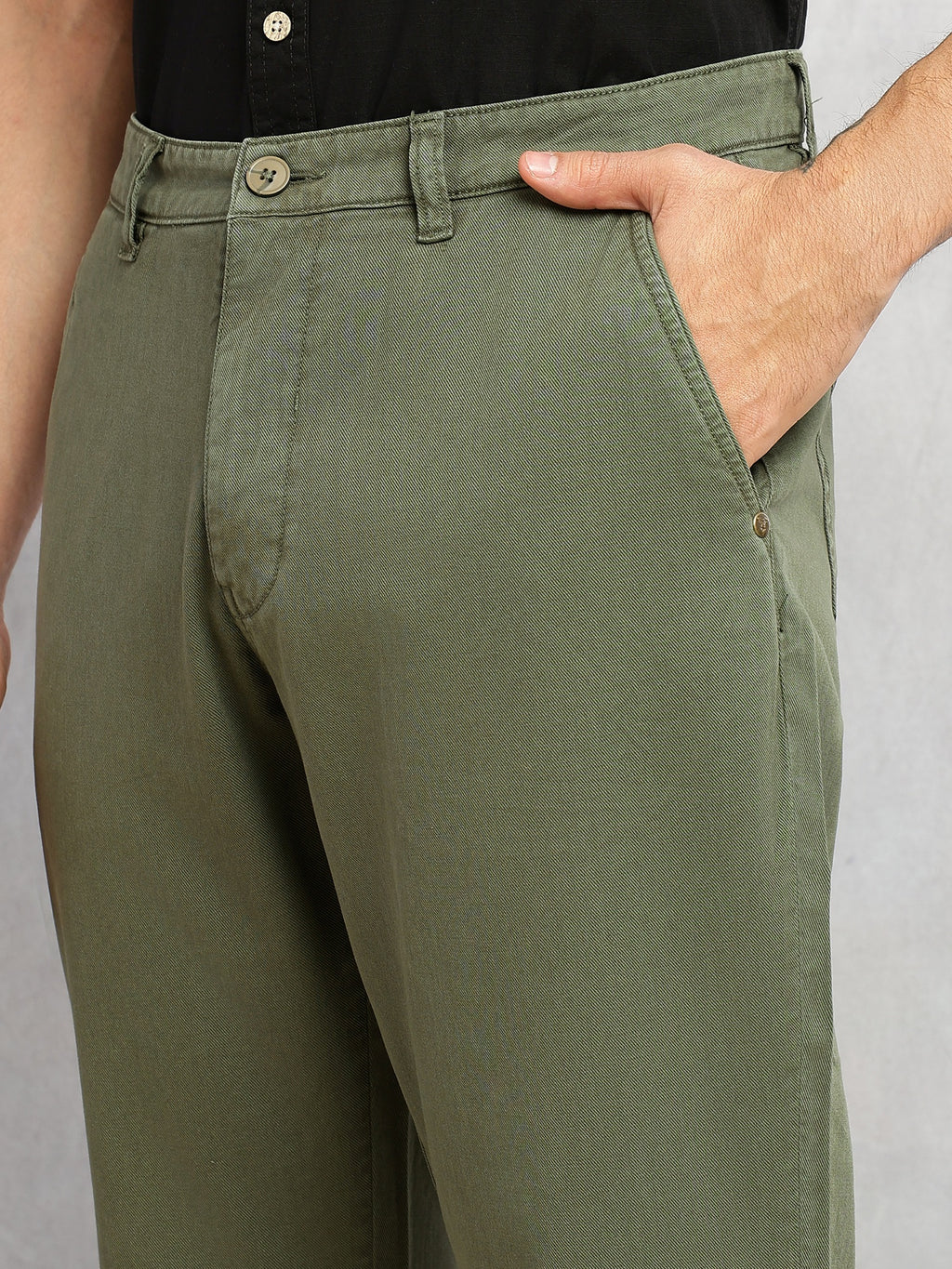 Olive Cricket Club Collection Straight Fit Mid-Rise Solid 4 Pockets 100% Cotton Woven Chinos Trouser