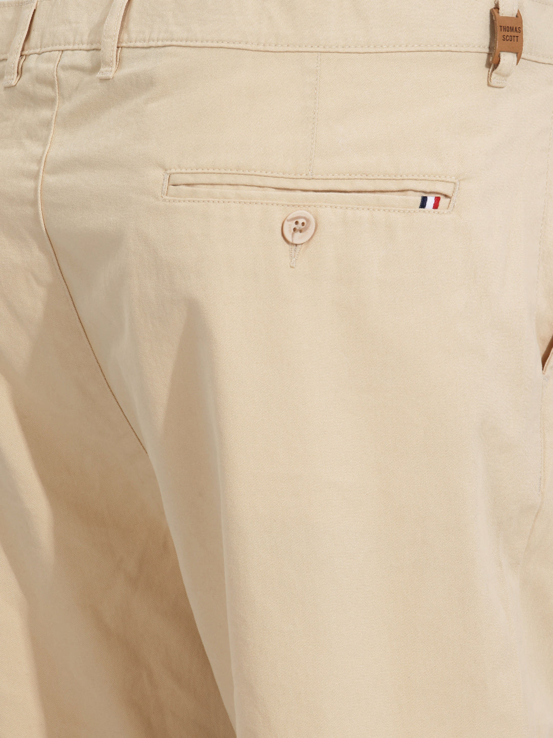 Cream Plus Size Smart Easy Wash Solid Pure Cotton Woven Chinos Trouser For Men