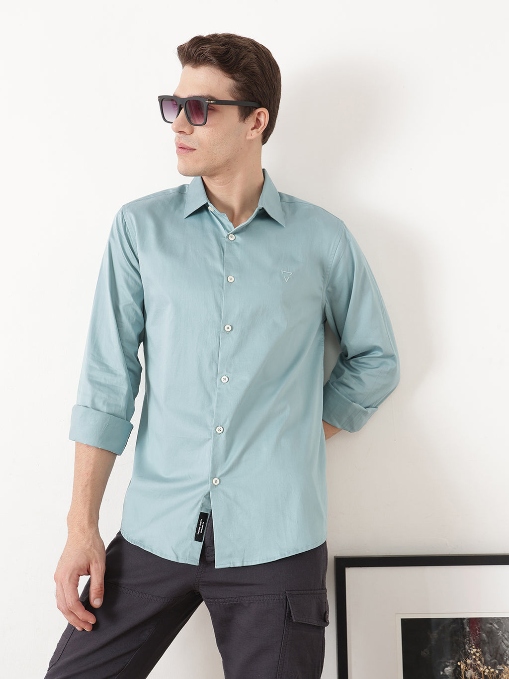 Sea Green Premium Slim Fit Solid Cotton Casual Shirt For Men