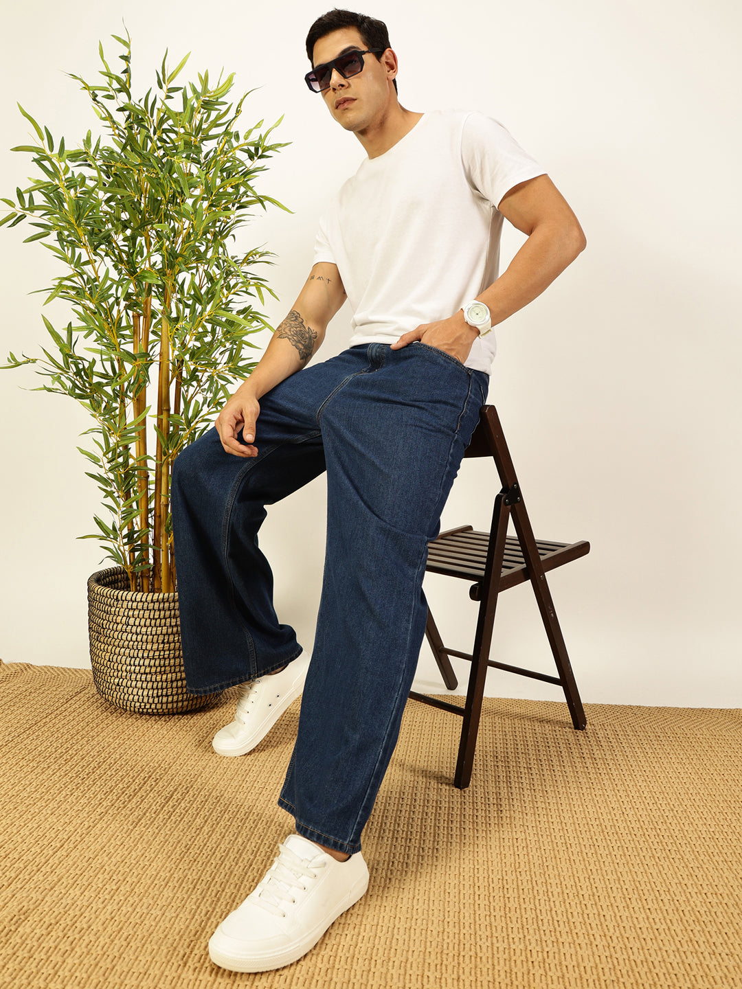 Blue Smart Bootcut Fit Clean Look Non Stretchable Jeans For Men