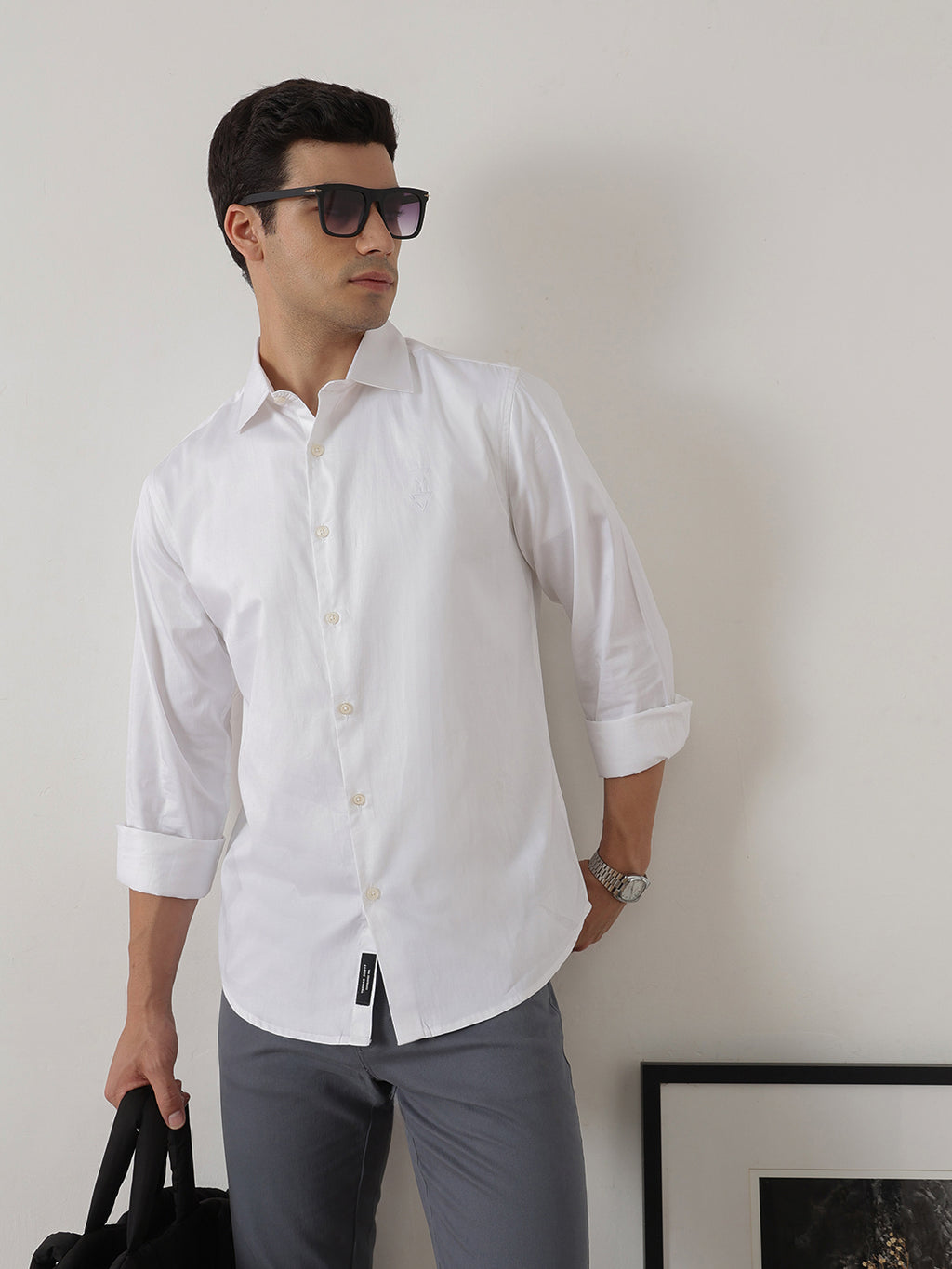 White Premium Slim Fit Solid Cotton Casual Shirt For Men