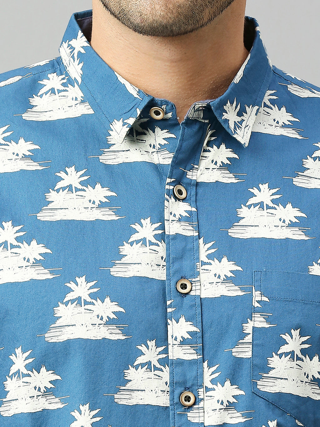 Thomas Scott Men Blue 1 Classic Short Sleeves Slim Fit Spread Collar Floral Printed Cotton Casual Shirt