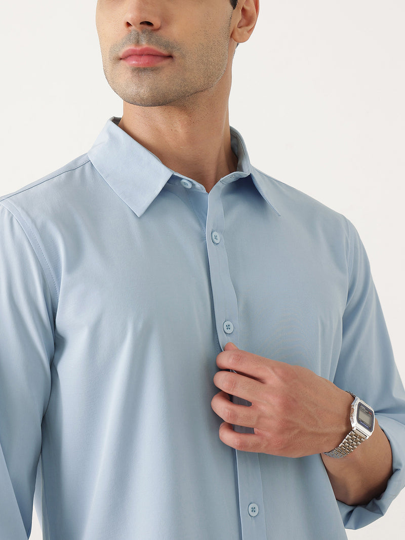 Thomas Scott Men Premium Sky Blue Slim Fit Long Sleeves Spread Collar Solid Casual Shirt