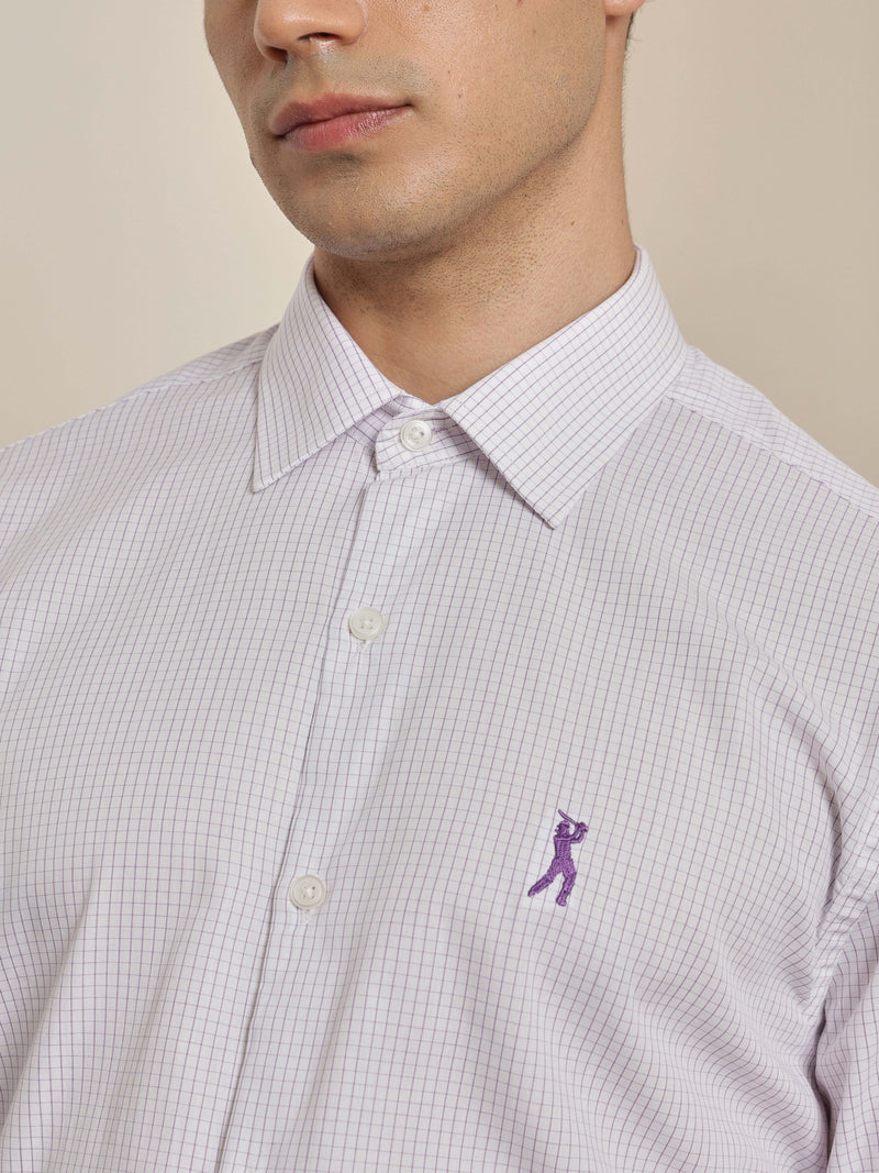 Thomas Scott Men Premium Purple Regular Fit Long Sleeves Spread Collar Micro Checks Cotton Formal Shirt