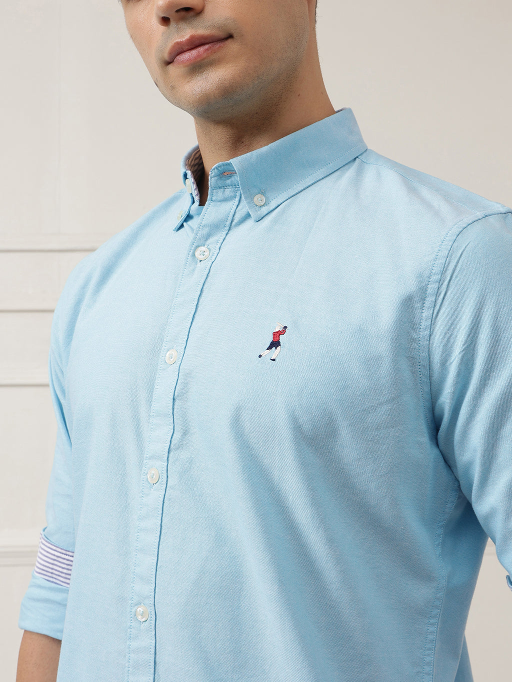 Aqua Premium Regular Fit Button-Down Collar Solid Pure Cotton Casual Shirt For Men