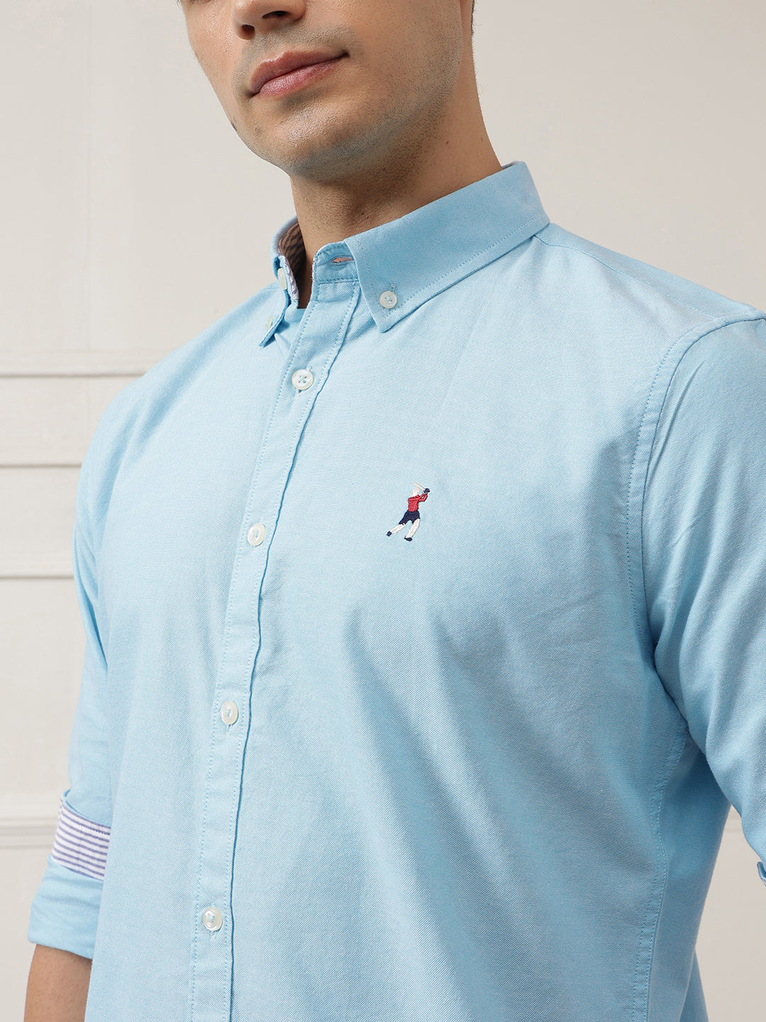 Aqua Premium Regular Fit Button-Down Collar Solid Pure Cotton Casual Shirt For Men