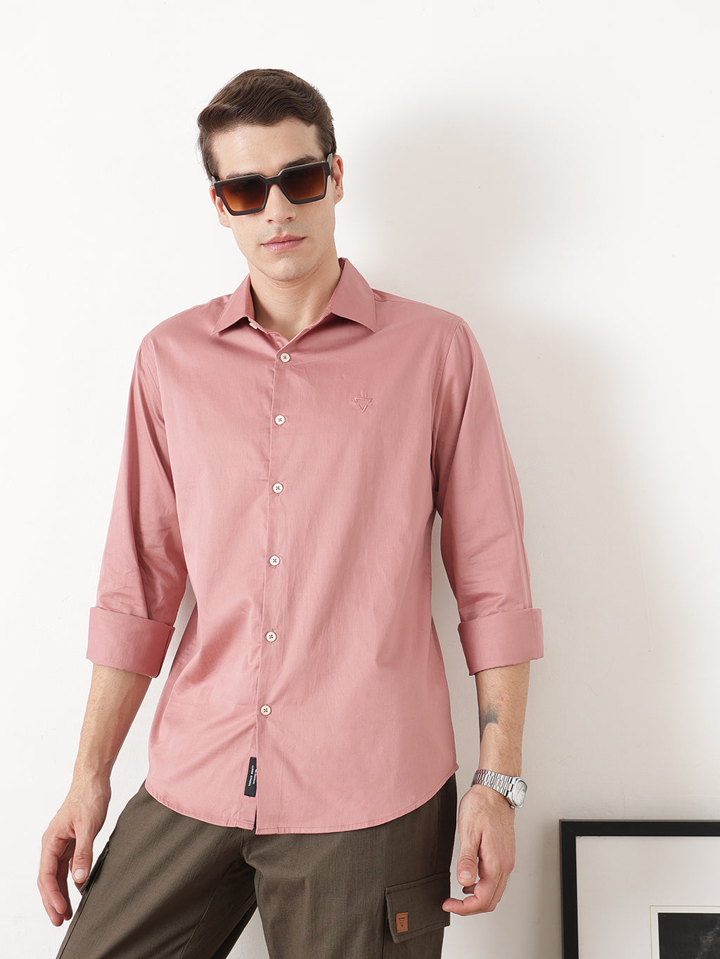 Peach Premium Slim Fit Solid Cotton Casual Shirt For Men