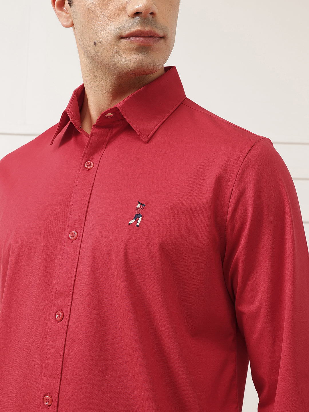 Red Premium Regular Fit Spread Collar Full Sleeve Solid Cotton Casual Shirt For Men