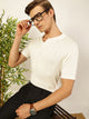 White Short Sleeves Regular Fit Self Design Cotton Polo Collar Knitted Tshirts For Men