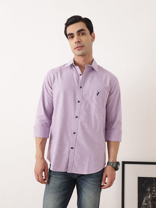 Thomas Scott Men Purple Premium Slim Fit Long Sleeves Spread Collar Solid Cotton Twill Casual Shirt