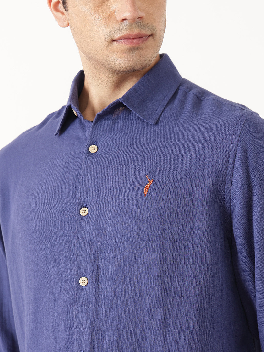 Royal Blue Premium Regular Fit Long Sleeves Spread Collar Solid Cotton Casual Shirt For Men